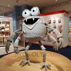 Silver Crab mascot costume character dressed with a Culottes and Eyeglasses