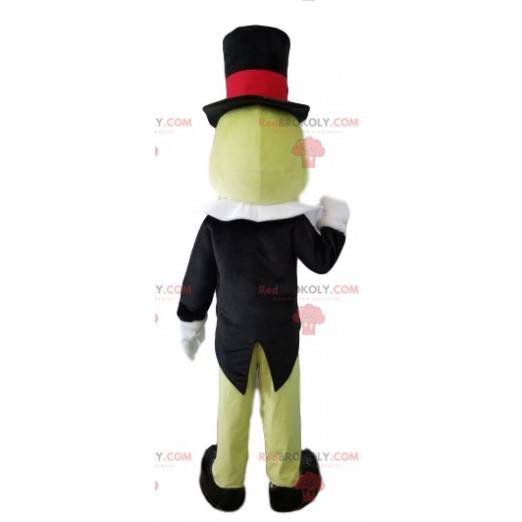 Mascota de cricket, con traje, corbata y sombrero -