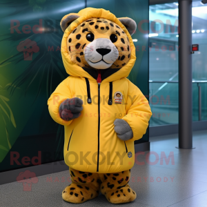 Yellow Jaguar mascot costume character dressed with a Parka and Ties