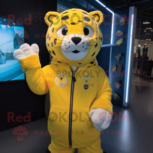 Yellow Jaguar mascot costume character dressed with a Parka and Ties
