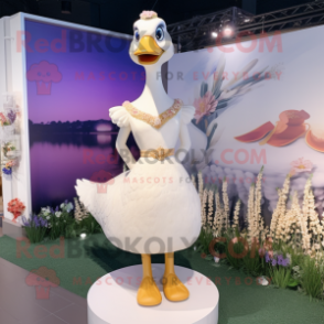 Cream Swans mascot costume character dressed with a Sheath Dress and Anklets