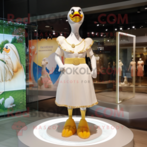 Cream Swans mascot costume character dressed with a Sheath Dress and Anklets