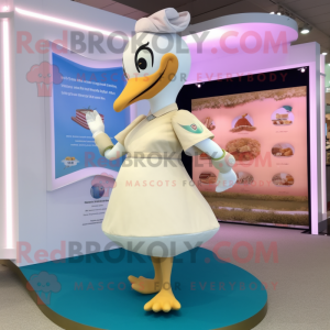 Cream Swans mascot costume character dressed with a Sheath Dress and Anklets