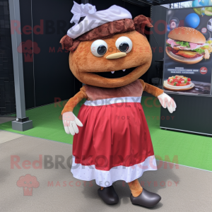 Rust Pulled Pork Sandwich mascot costume character dressed with a Ball Gown and Beanies