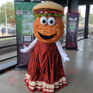 Rust Pulled Pork Sandwich mascot costume character dressed with a Ball Gown and Beanies