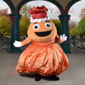 Rust Pulled Pork Sandwich mascot costume character dressed with a Ball Gown and Beanies