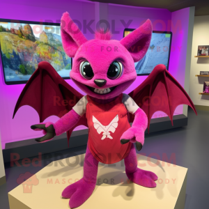 Magenta Bat mascot costume character dressed with a Graphic Tee and Shoe clips