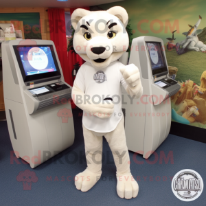 White Mountain Lion mascot costume character dressed with a Leggings and Coin purses