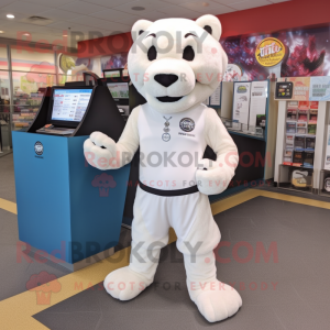 White Mountain Lion mascot costume character dressed with a Leggings and Coin purses