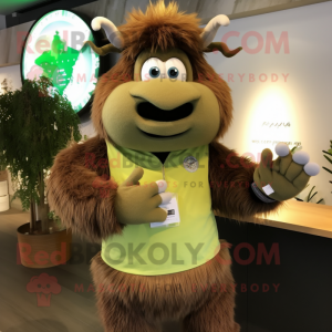 Olive Yak mascot costume character dressed with a Romper and Bracelet watches