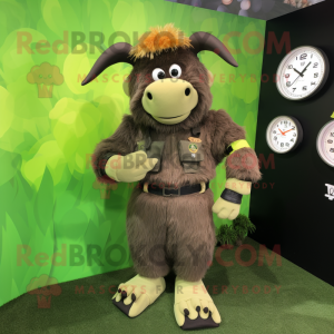 Olive Yak mascot costume character dressed with a Romper and Bracelet watches