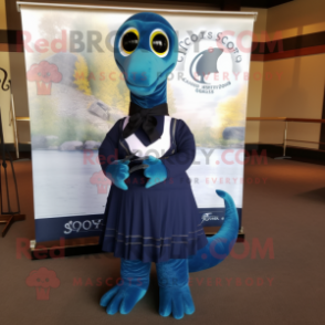 Navy Loch Ness Monster mascot costume character dressed with a Pleated Skirt and Scarf clips