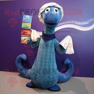 Navy Loch Ness Monster mascot costume character dressed with a Pleated Skirt and Scarf clips