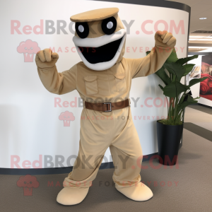 Tan Snake mascot costume character dressed with a Chinos and Gloves