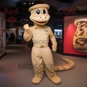 Tan Snake mascot costume character dressed with a Chinos and Gloves