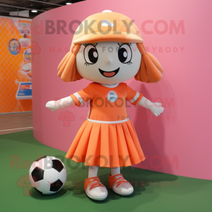 Peach Soccer Goal mascot costume character dressed with a A-Line Dress and Berets