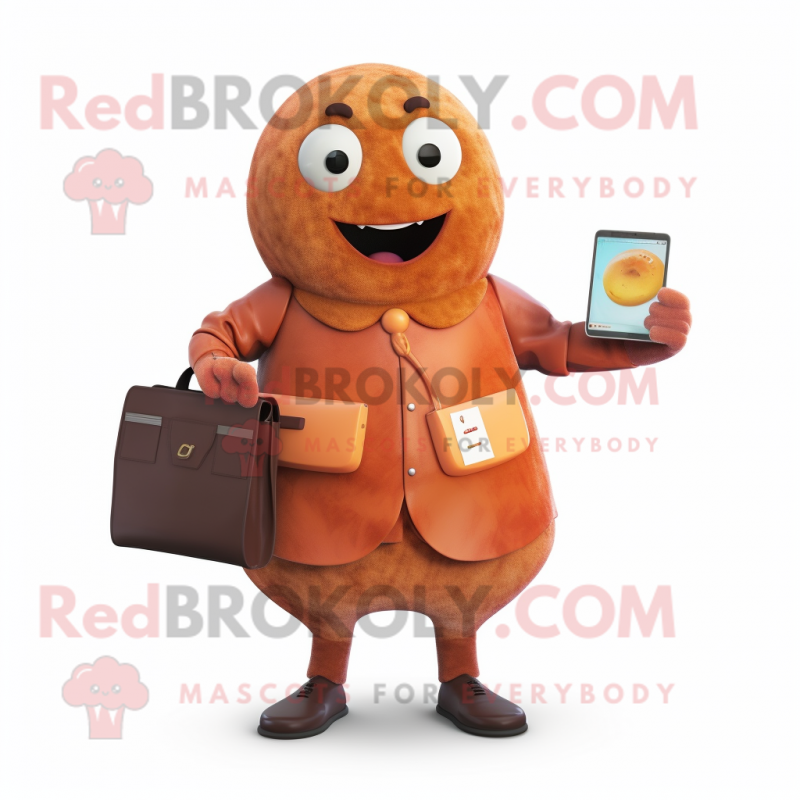 Rust Apricot mascot costume character dressed with a Jacket and Wallets Rust Apricot mascot costume character dressed with a Jacket and Wallets