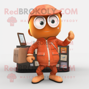 Rust Apricot mascot costume character dressed with a Jacket and Wallets