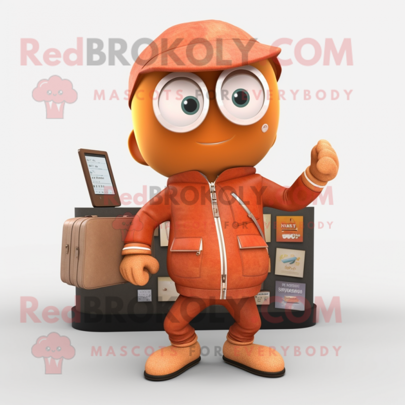 Rust Apricot mascot costume character dressed with a Jacket and Wallets Rust Apricot mascot costume character dressed with a Jacket and Wallets