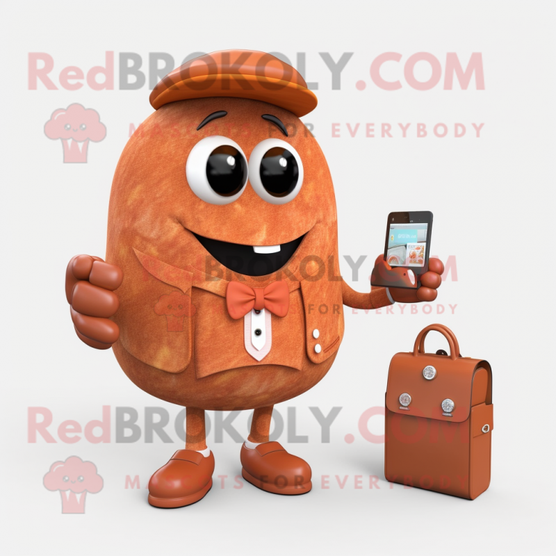 Rust Apricot mascot costume character dressed with a Jacket and Wallets Rust Apricot mascot costume character dressed with a Jacket and Wallets