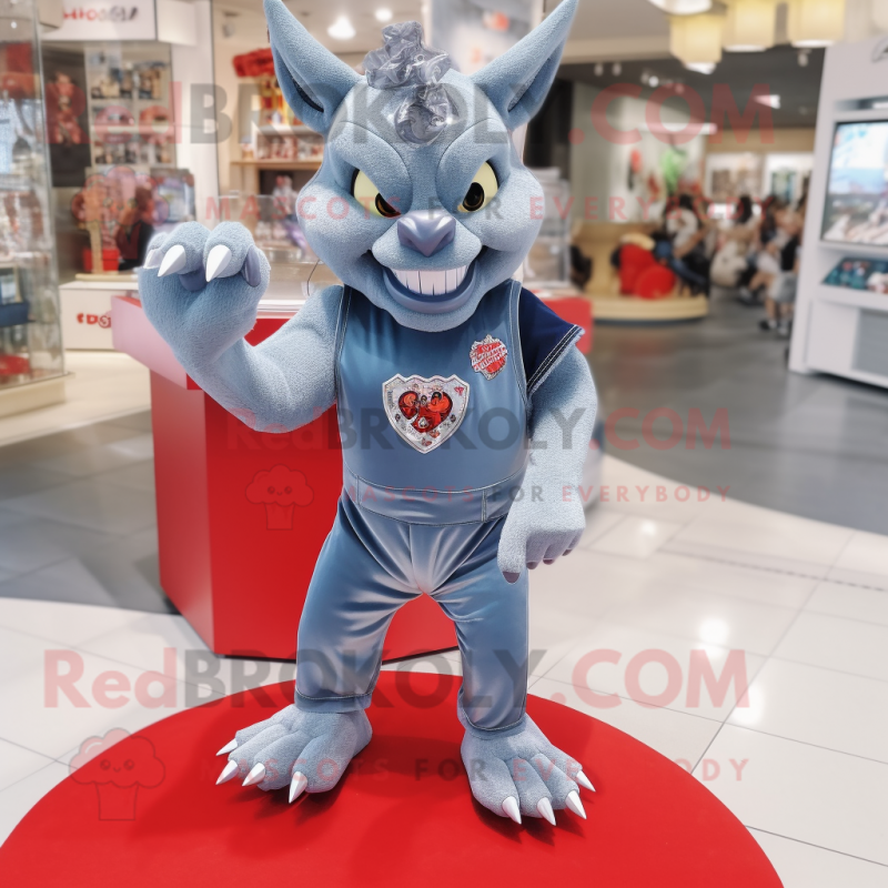 Silver Devil mascot costume character dressed with a Denim Shorts and Coin purses Silver Devil mascot costume character dressed with a Denim Shorts and Coin purses