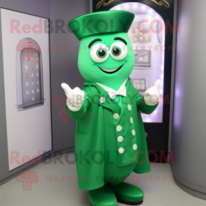Green Engagement Ring mascot costume character dressed with a Waistcoat and Mittens