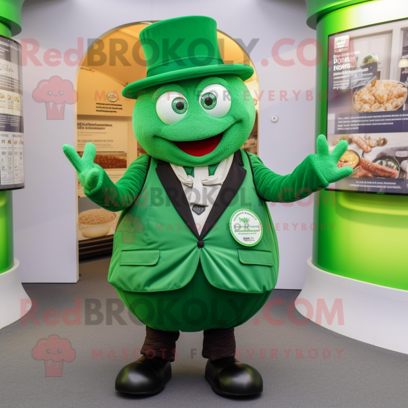 Green Engagement Ring mascot costume character dressed with a Waistcoat and Mittens Green Engagement Ring mascot costume character dressed with a Waistcoat and Mittens