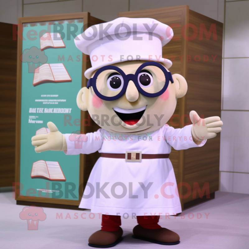 Cream Lasagna mascot costume character dressed with a Chinos and Reading glasses