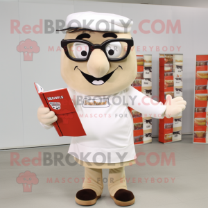 Cream Lasagna mascot costume character dressed with a Chinos and Reading glasses