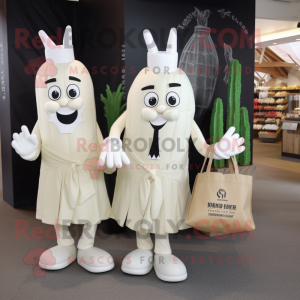 White Asparagus mascot costume character dressed with a Dress Pants and Tote bags