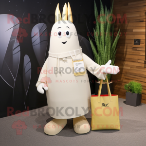 White Asparagus mascot costume character dressed with a Dress Pants and Tote bags