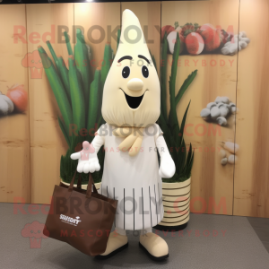 White Asparagus mascot costume character dressed with a Dress Pants and Tote bags