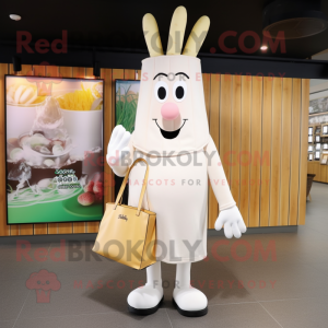 White Asparagus mascot costume character dressed with a Dress Pants and Tote bags