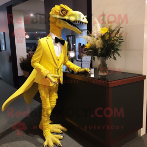 Geel Utahraptor mascotte...