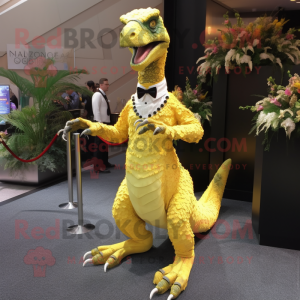 Geel Utahraptor mascotte...