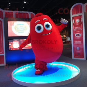 Red Pendant mascot costume character dressed with a Henley Shirt and Foot pads