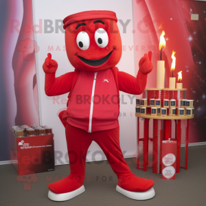 Red Scented Candle mascot costume character dressed with a Joggers and Belts