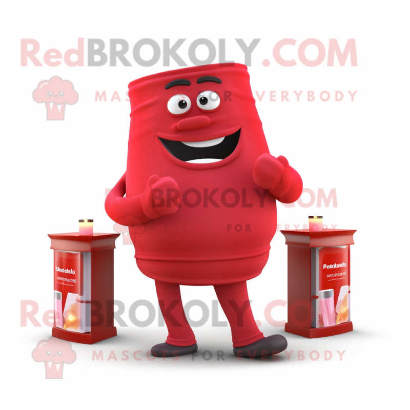 Red Scented Candle mascot costume character dressed with a Joggers and Belts Red Scented Candle mascot costume character dressed with a Joggers and Belts