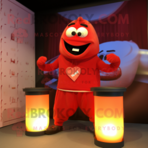 Red Scented Candle mascot costume character dressed with a Joggers and Belts