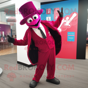 Magenta Stilt Walker mascot costume character dressed with a Suit Jacket and Beanies