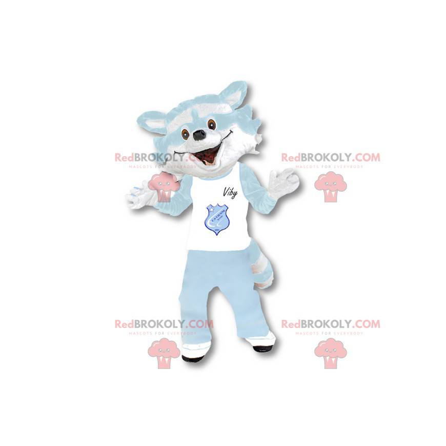 Witte wasbeer mascotte en hemelsblauw - Redbrokoly.com