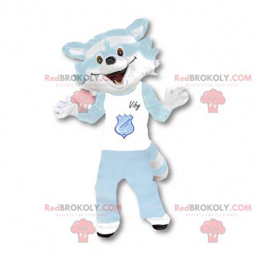 Mascote guaxinim branco e azul celeste - Redbrokoly.com
