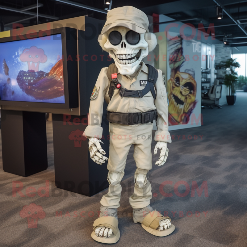 Cream Undead mascot costume character dressed with a Cargo Pants and Digital watches