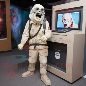 Cream Undead mascot costume character dressed with a Cargo Pants and Digital watches