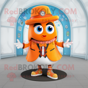 Orange Gyro mascot costume character dressed with a Skirt and Pocket squares