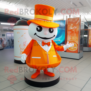 Orange Gyro mascot costume character dressed with a Skirt and Pocket squares