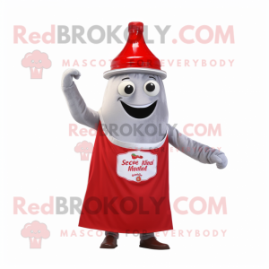 Silver Bottle Of Ketchup mascot costume character dressed with a Polo Tee and Shawls