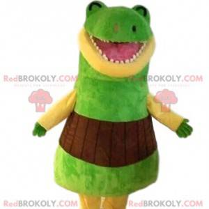 Mascote de dinossauro verde muito engraçado. Traje de