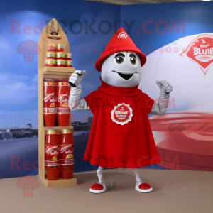 Silver Bottle Of Ketchup mascot costume character dressed with a Polo Tee and Shawls