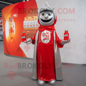 Silver Bottle Of Ketchup mascot costume character dressed with a Polo Tee and Shawls